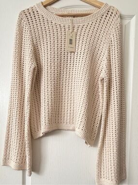 Magaschoni NWT Crochet Open Knit Cotton Sweater Natural Ivory Large
